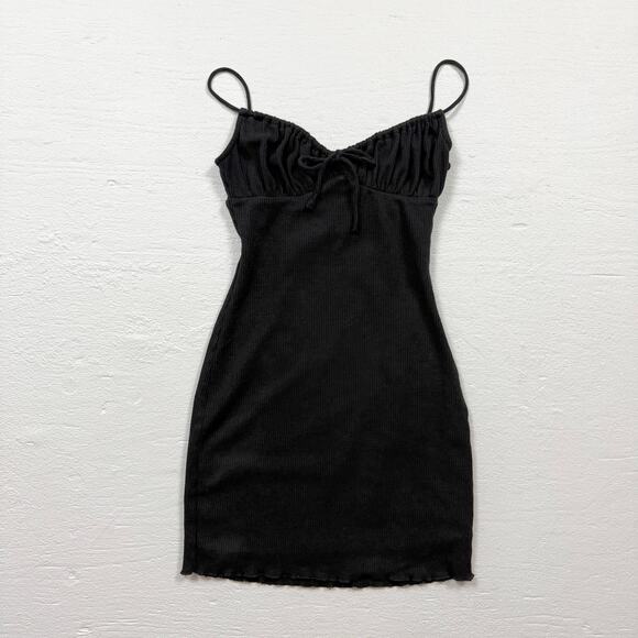 Princess Polly Black Waffle Knit Mini Dress, Size 2 - Picture 1 of 7